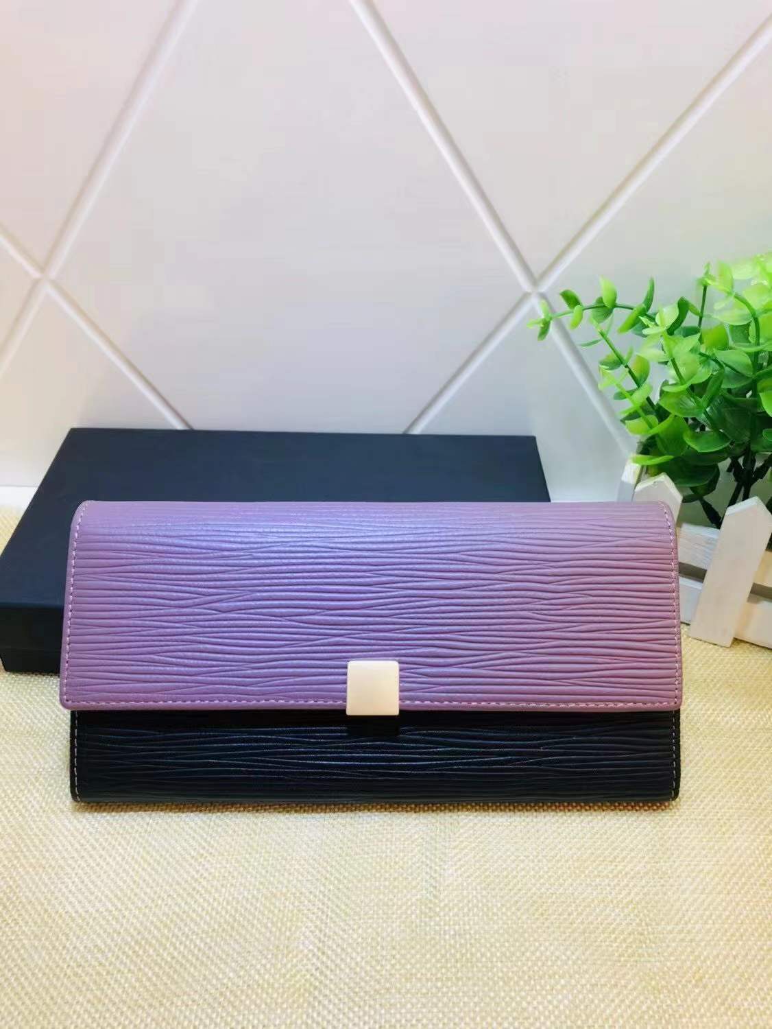 Women's genuine leather long wallet cowhide wallet ripple clutch bag fashion wallet