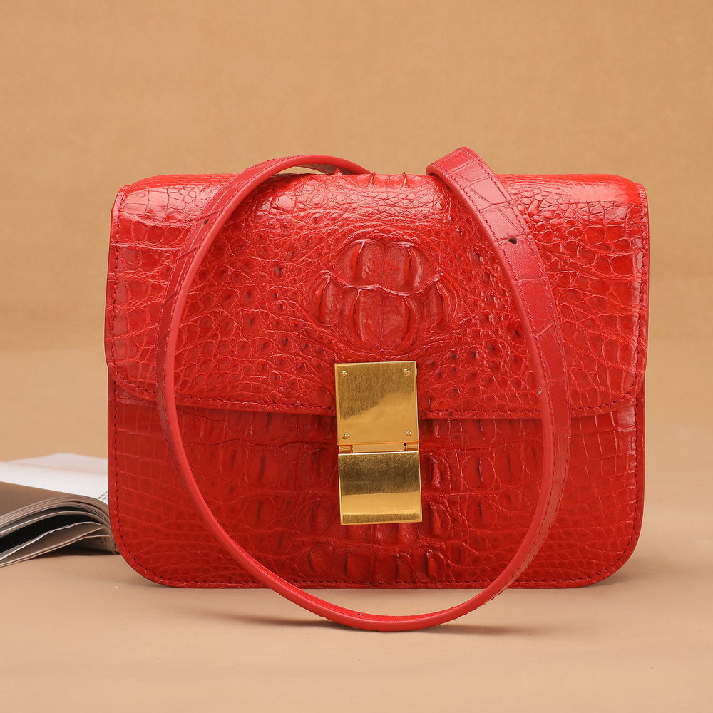 Siamese crocodile skin small square bag tofu bag shoulder bag ladies diagonal shoulder bag