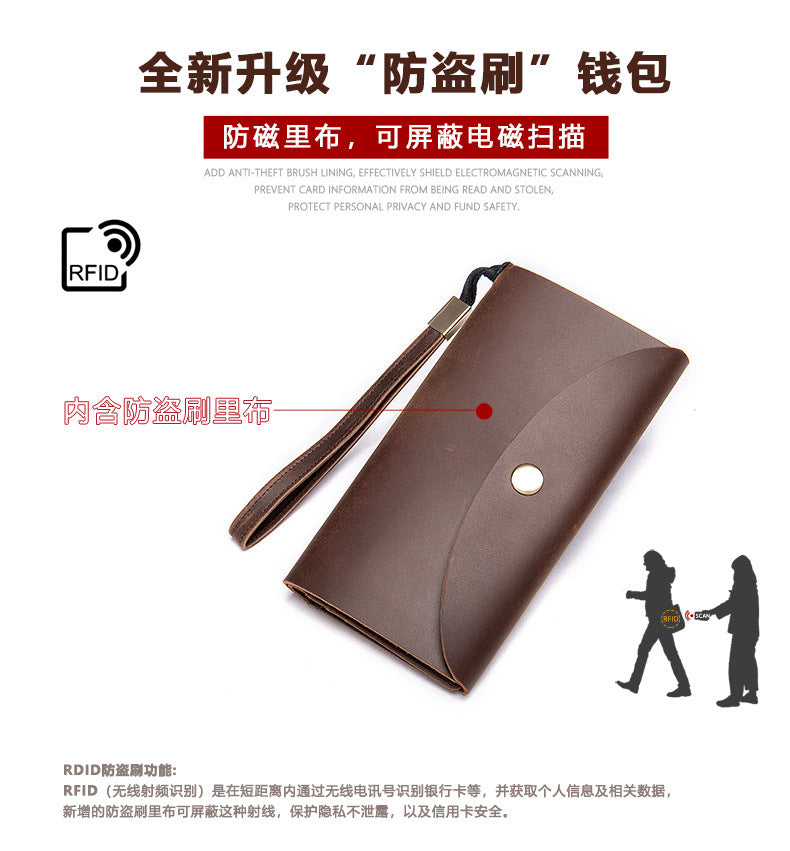 Men's Long Wallet RFID Clutch Bag Crazy Horse Retro Card Holder Men's Wallet Card Bag