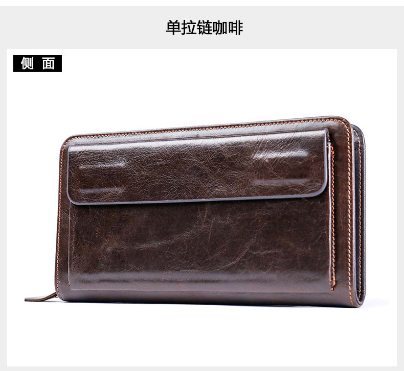 Men's Clutch Bag Genuine Cowhide Leather Wallet Card Holder Business Large Capacity Long Wallet Men's Handbag