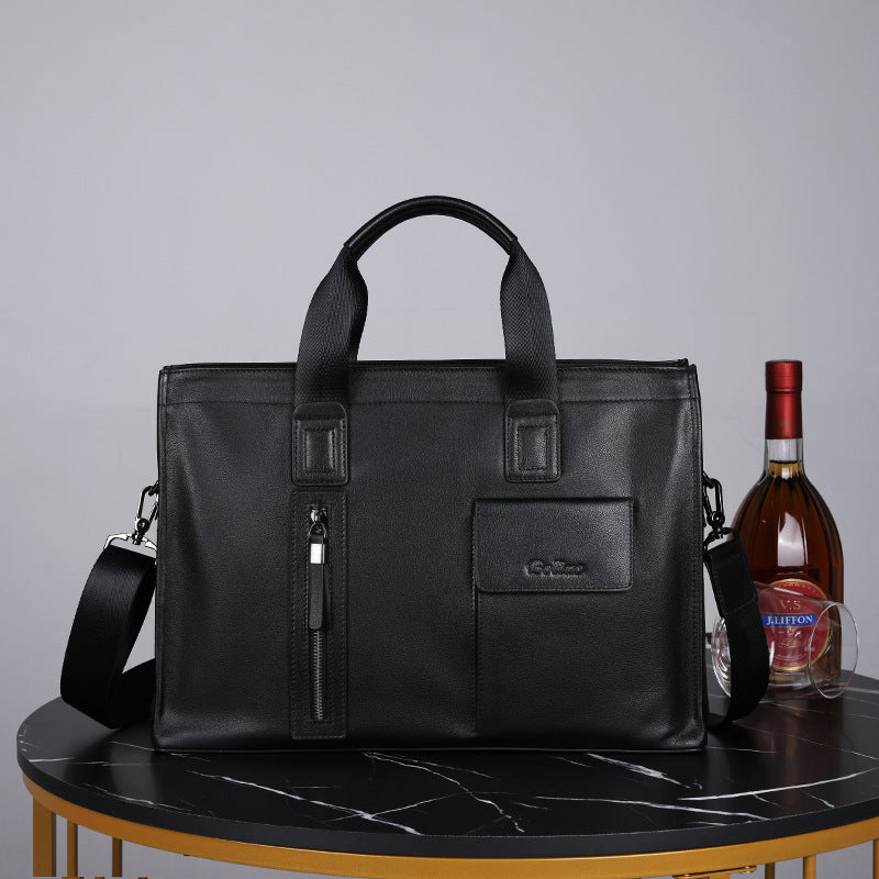 Men's handbag, genuine cowhide leather, computer bag, business large-capacity briefcase