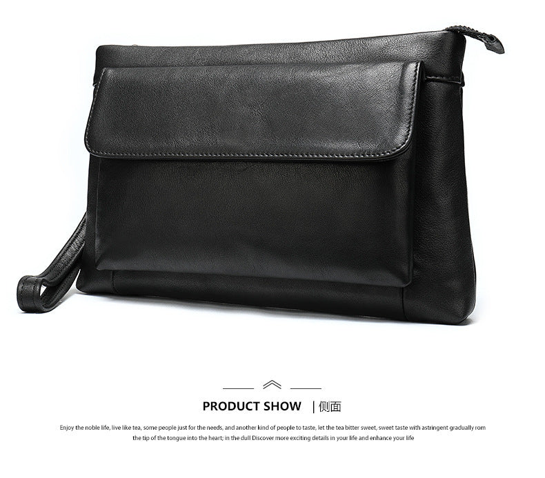 Men's Clutch Bag Genuine Cowhide Leather Vintage Large Capacity DIY Men's Wrist Bag Handbag
