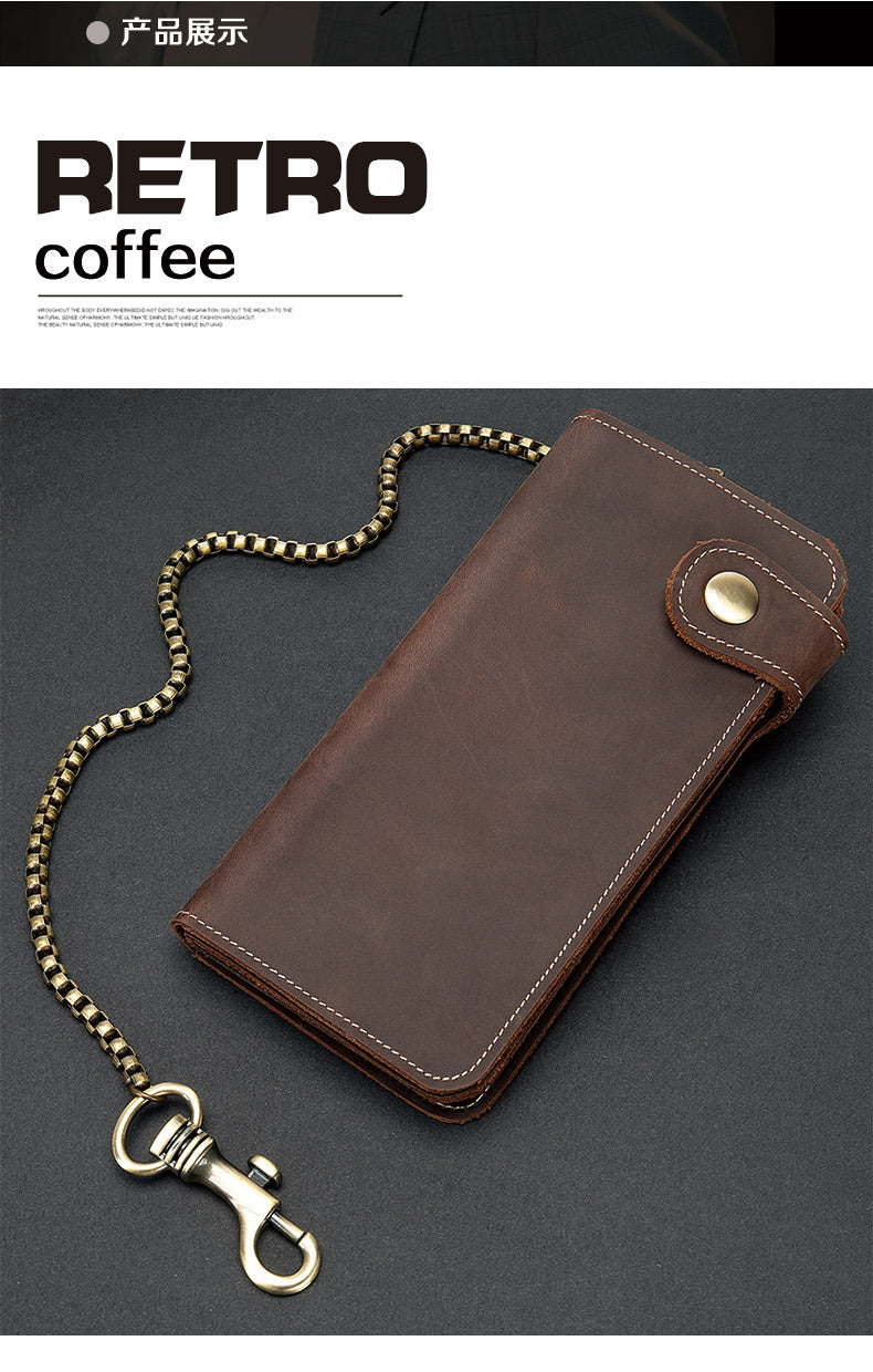 Men's long wallet cowhide genuine leather chain anti-theft clutch bag men's wallet