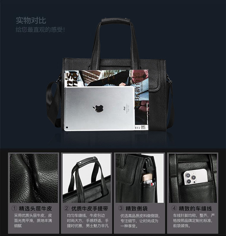 Men's Briefcase Genuine Cowhide Leather Computer Bag Business Large Capacity Handbag Crossbody Bag