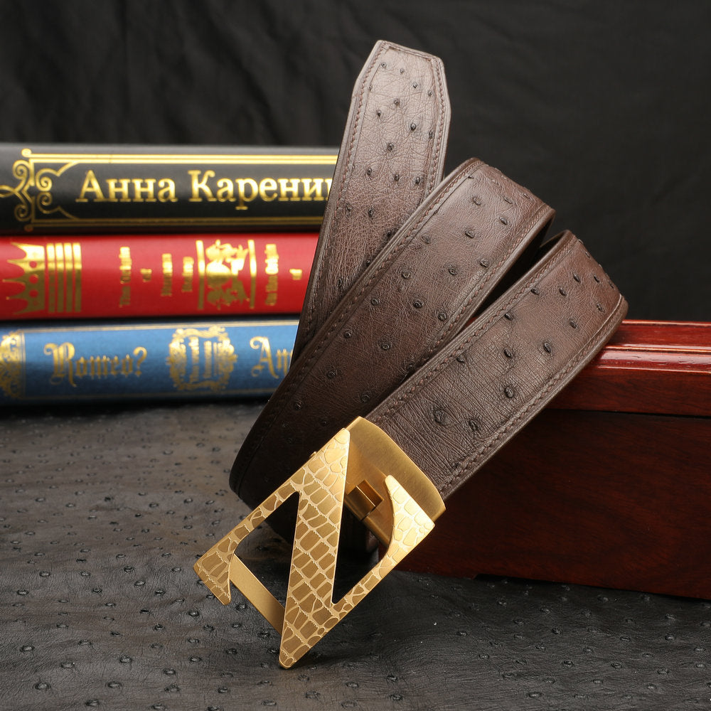 New Ostrich Skin Men's Belt Genuine Leather Automatic Buckle Casual Business Width 3.4cm Men's Belt
