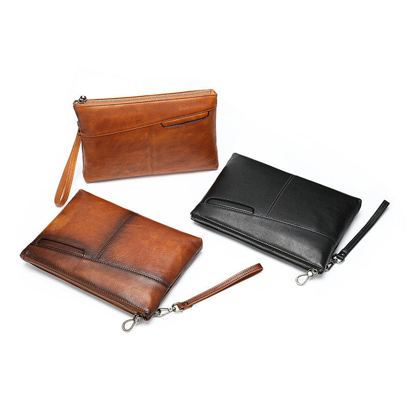 Men's Clutch Bag, Cowhide Genuine Leather, Large Capacity, Retro Fashion, Men's Handbag