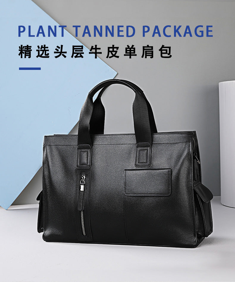 Men's handbag, genuine cowhide leather, computer bag, business large-capacity briefcase