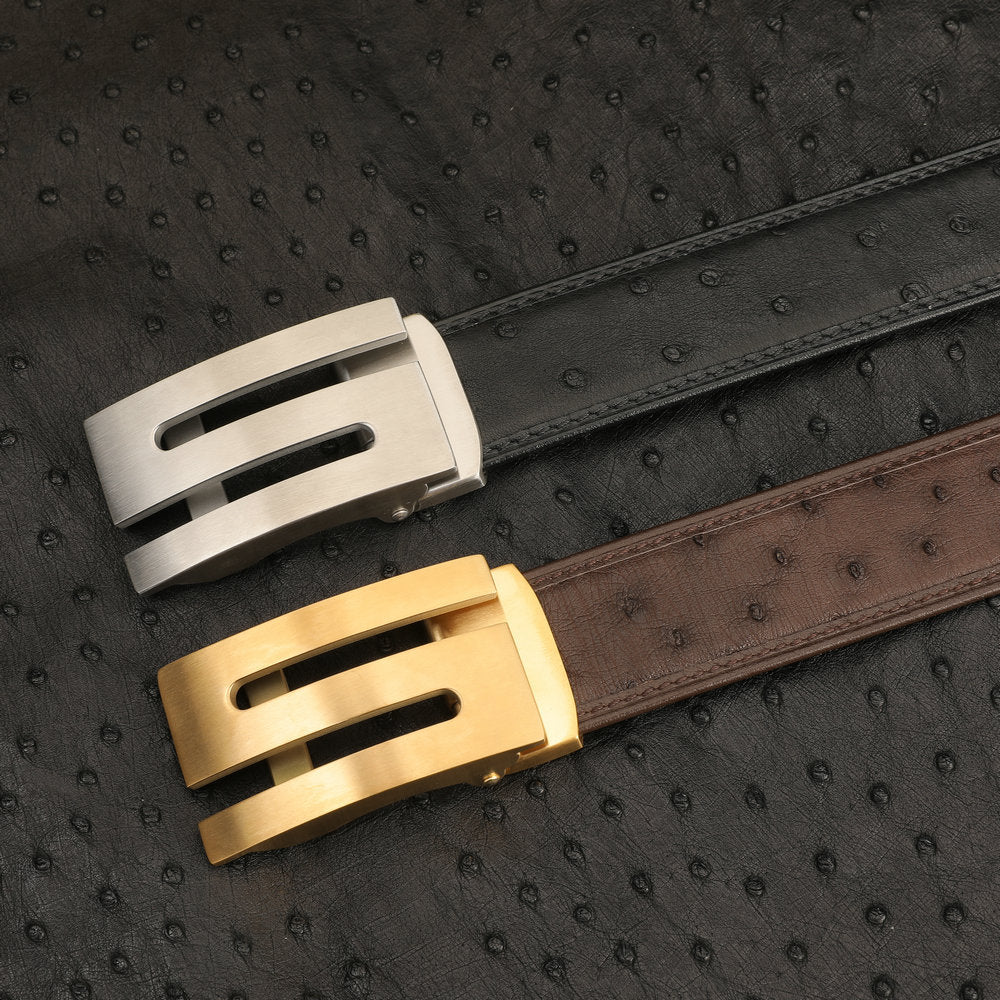 New Ostrich Skin Genuine Leather Men's Belt Automatic Buckle Width 3.4cm Business Casual Luxury Men's Belt