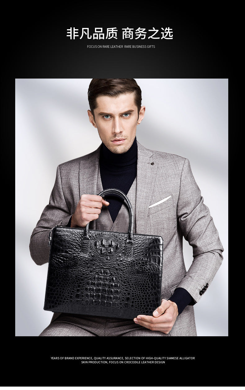 Siamese crocodile bone skin men's briefcase handbag anti-theft security lock genuine leather luxury business bag handbag