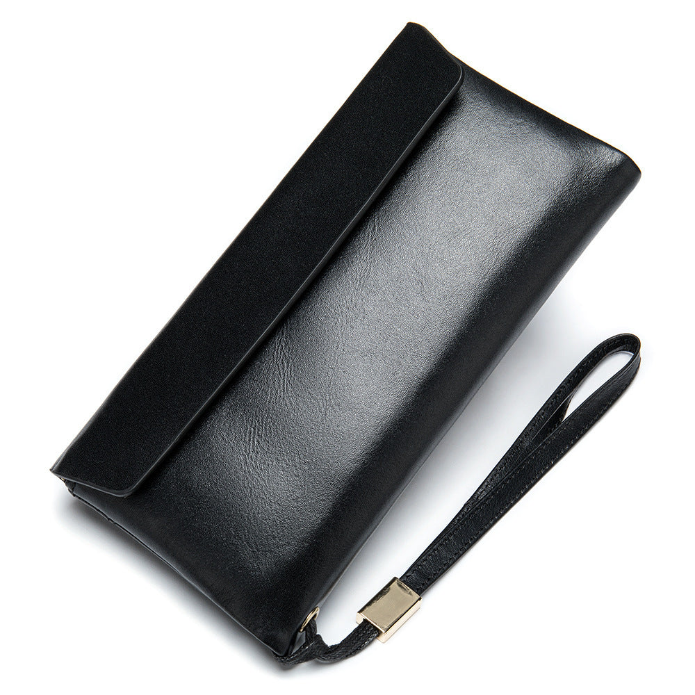 Men's Long Wallet Retro Genuine Cowhide Leather Large Capacity Card Holder RFID Anti-Theft Business Clutch Bag