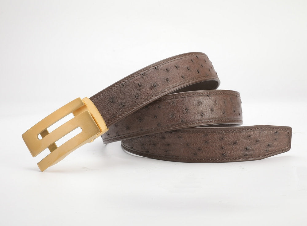New Ostrich Skin Genuine Leather Men's Belt Automatic Buckle Width 3.4cm Business Casual Luxury Men's Belt