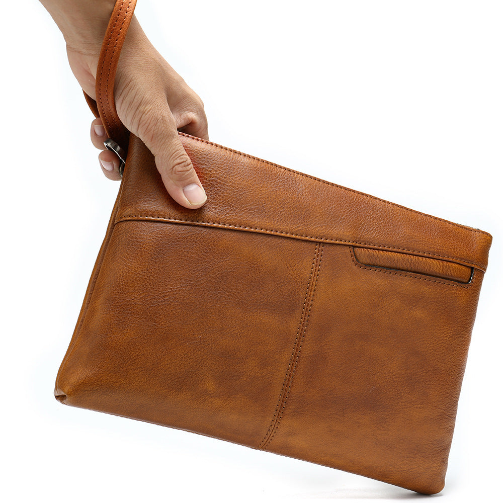 Men's Clutch Bag, Cowhide Genuine Leather, Large Capacity, Retro Fashion, Men's Handbag