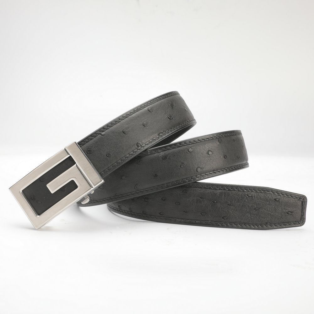 Ostrich Skin Genuine Leather Men's Belt Automatic Buckle Stainless Steel Buckle Width 3.4cm Fashion Belt for Men