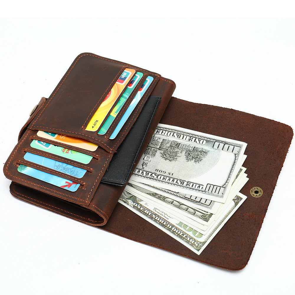 Men's Wallet Cow Leather Card Holder Large Capacity Clutch Bag Retro Men's Wallet