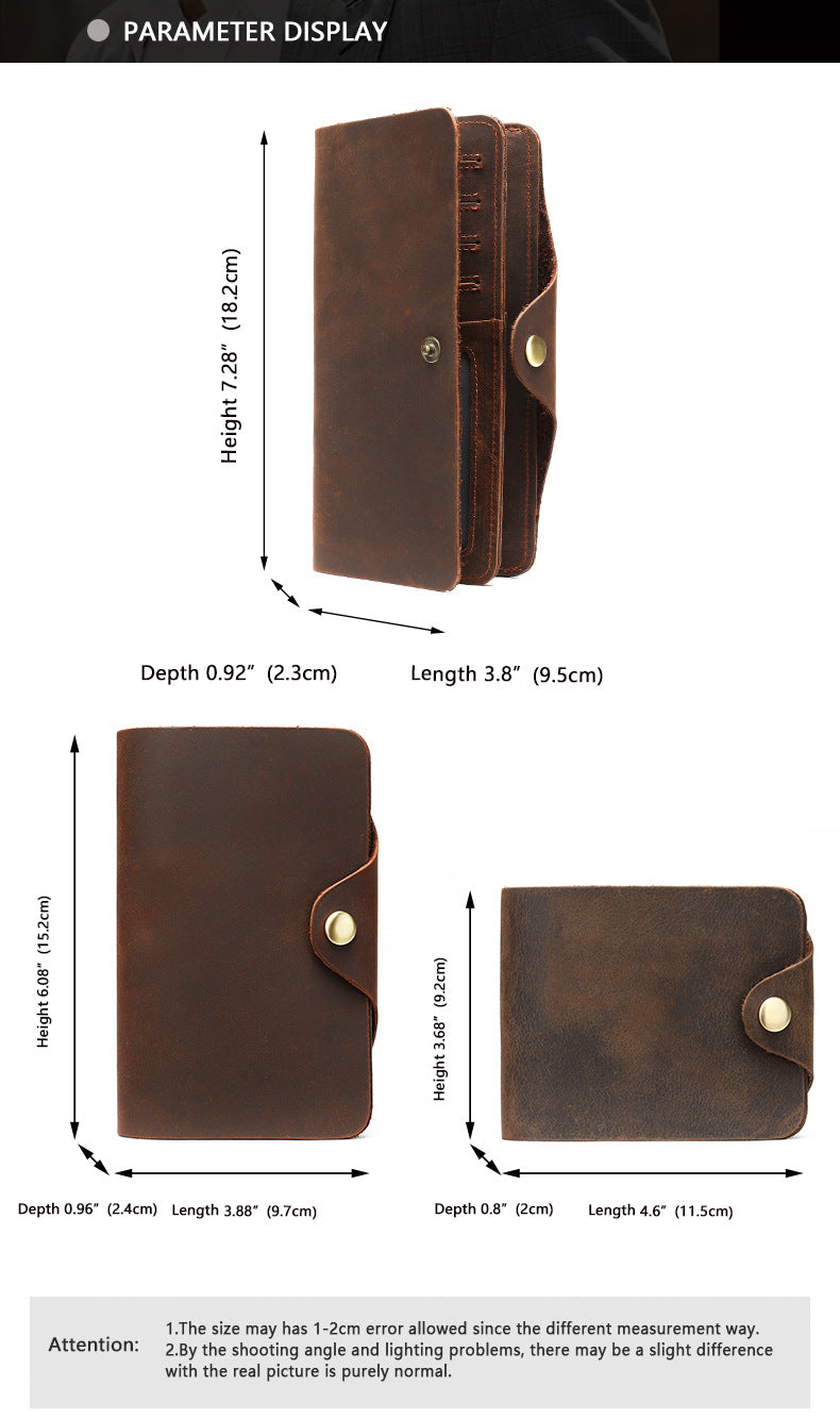 Men's Wallet Cow Leather Card Holder Large Capacity Clutch Bag Retro Men's Wallet