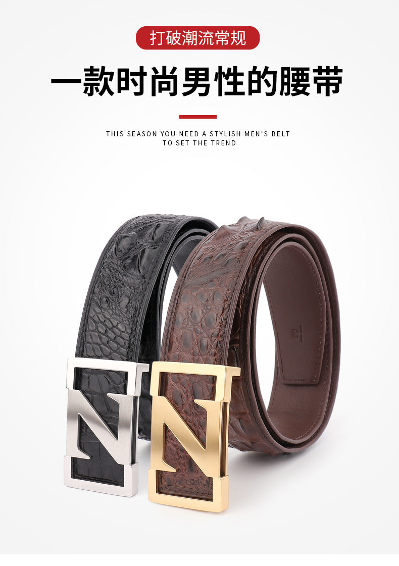 New Men's Belt Siamese Crocodile Skin Genuine Leather No Pieces Fashion Casual Men's Belt