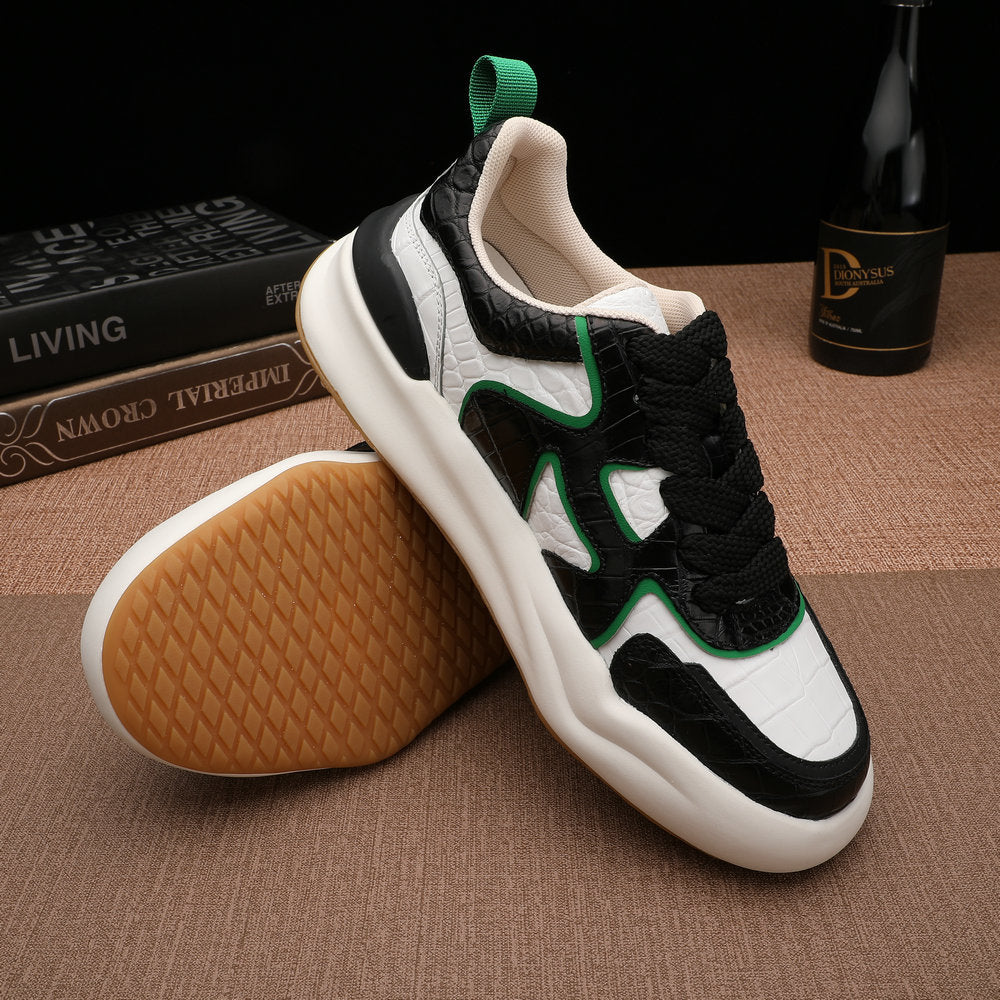 Crocodile Belly Skin Genuine Leather Men's Sports Shoes Thick Sole Non-Slip Casual Shoes