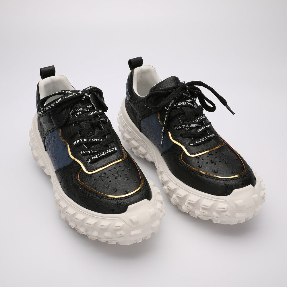 Ostrich skin genuine leather men's shoes tire sole tank shoes fashion casual anti-slip men's shoes
