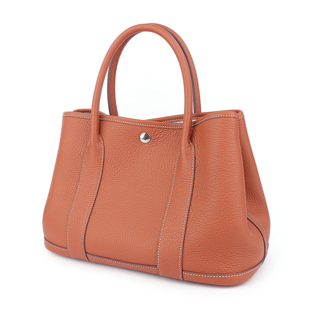 Large capacity hand-stitched wax thread cowhide women's handbag street trend leather tote bag