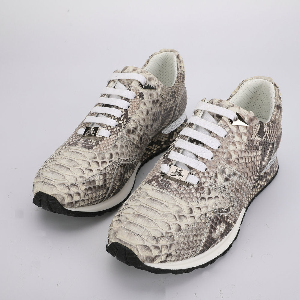 Python Skin Genuine Leather Men's Sneakers Sports Casual Shoes Wear-resistant Breathable Men Shoes