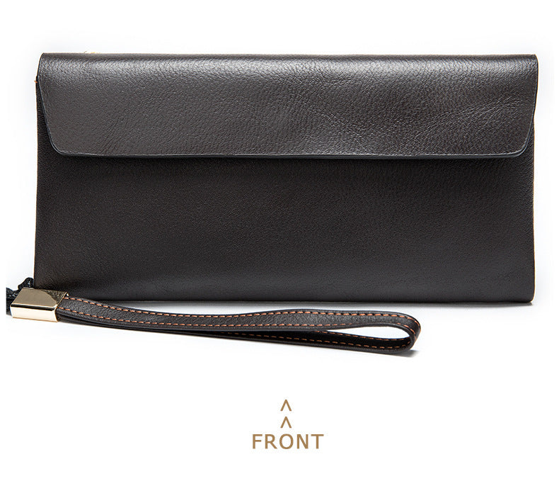 Men's Long Wallet Retro Genuine Cowhide Leather Large Capacity Card Holder RFID Anti-Theft Business Clutch Bag