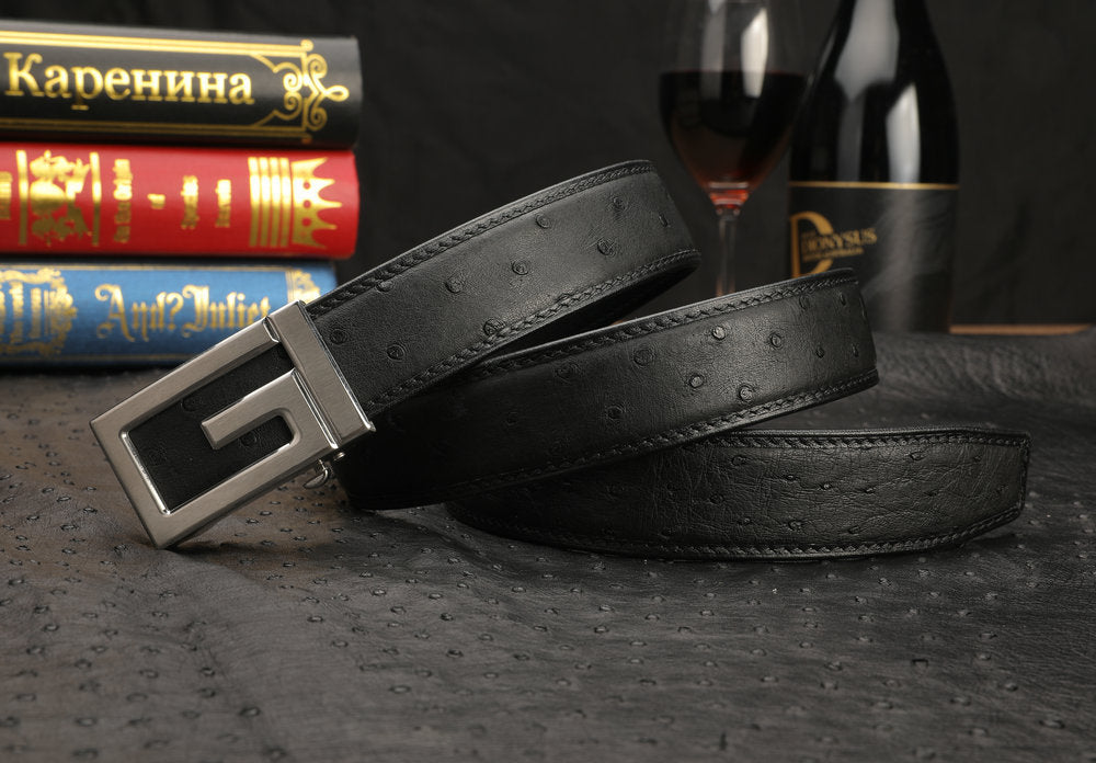 Ostrich Skin Genuine Leather Men's Belt Automatic Buckle Stainless Steel Buckle Width 3.4cm Fashion Belt for Men