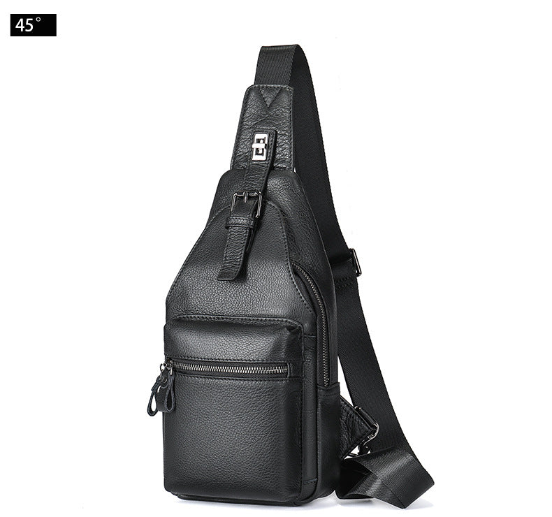 Men's bust bag cowhide genuine leather sports casual crossbody bag
