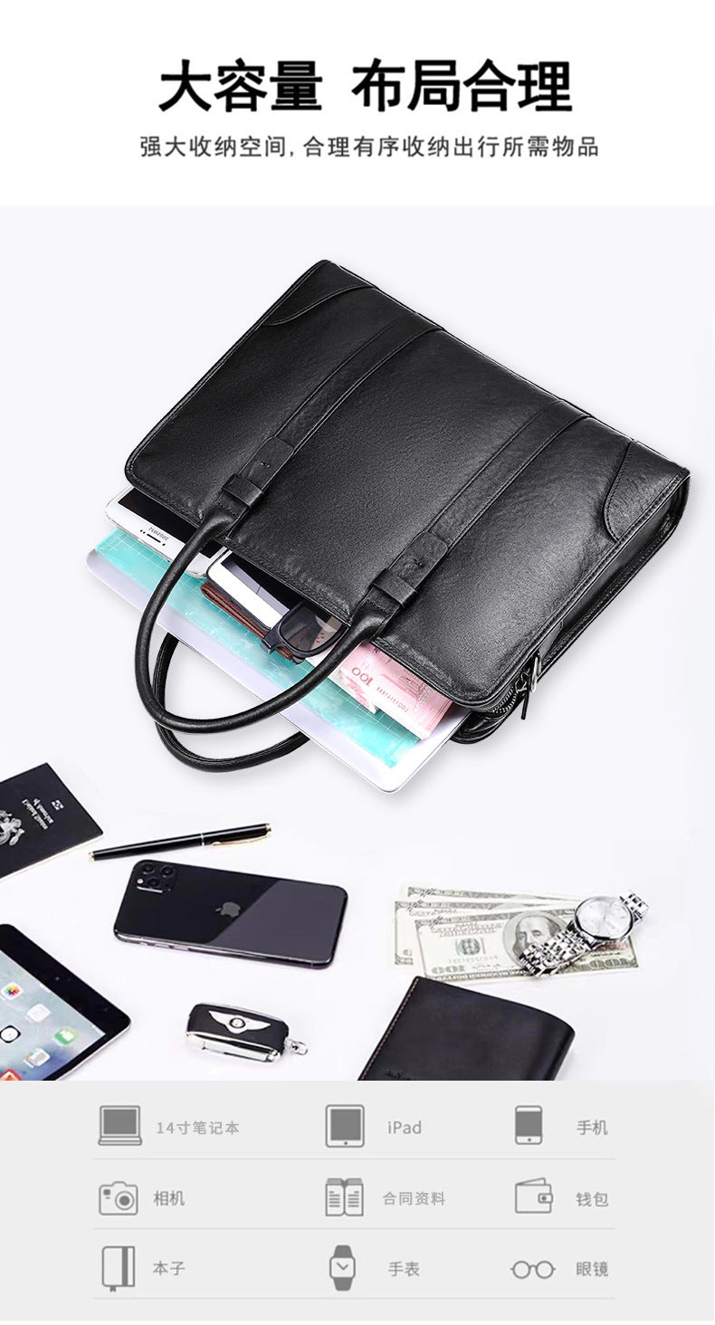 Men's handbag, genuine cowhide leather, crossbody bag, business, large capacity briefcase, computer bag