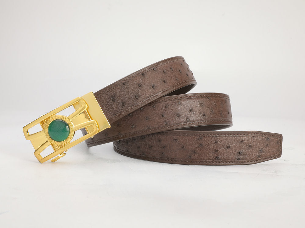 New type men's belt ostrich skin genuine leather automatic buckle business casual high quality male belt