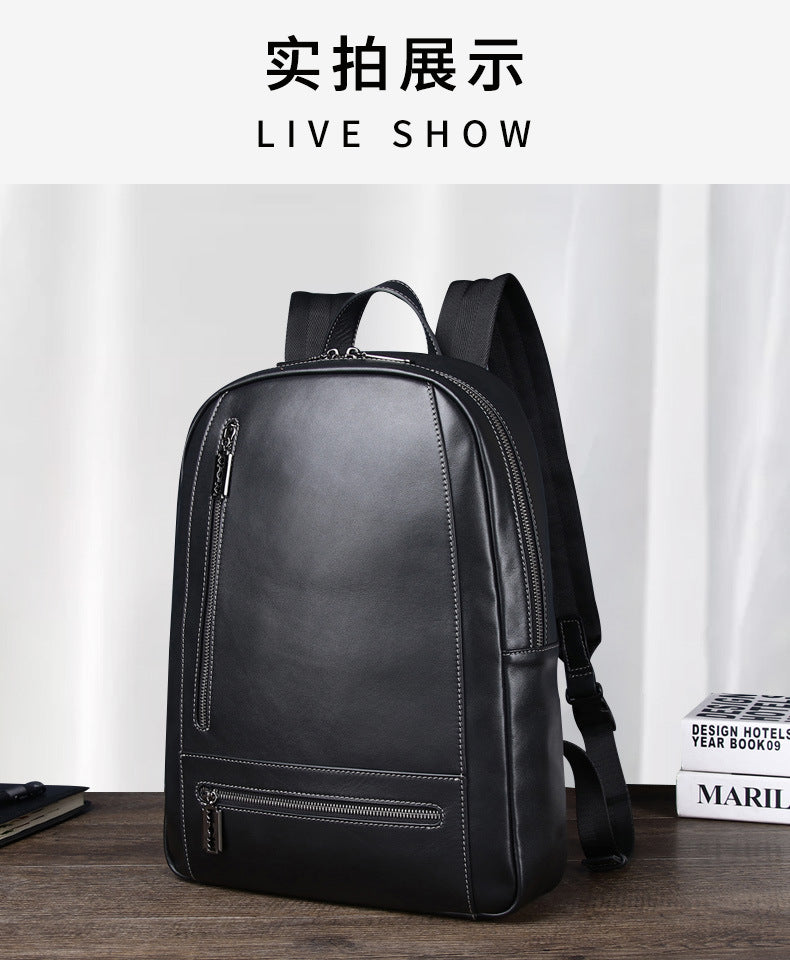 Men's backpack made of genuine cowhide leather, large capacity, multi-functional, business casual, fashion, computer bag