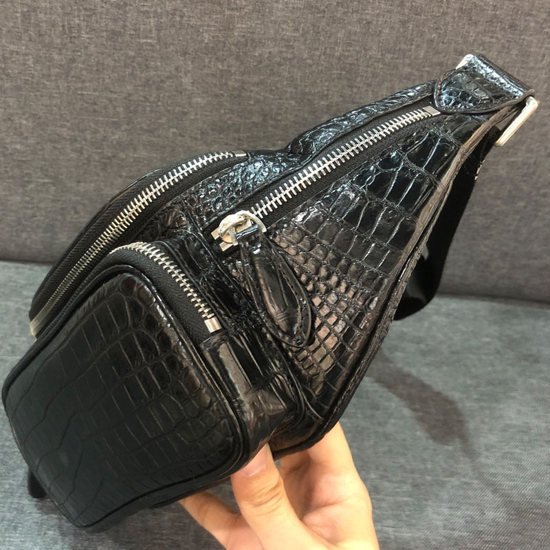 Men's waist pouch made of crocodile skin genuine leather Casual fashion Bust bag Crossbody bag