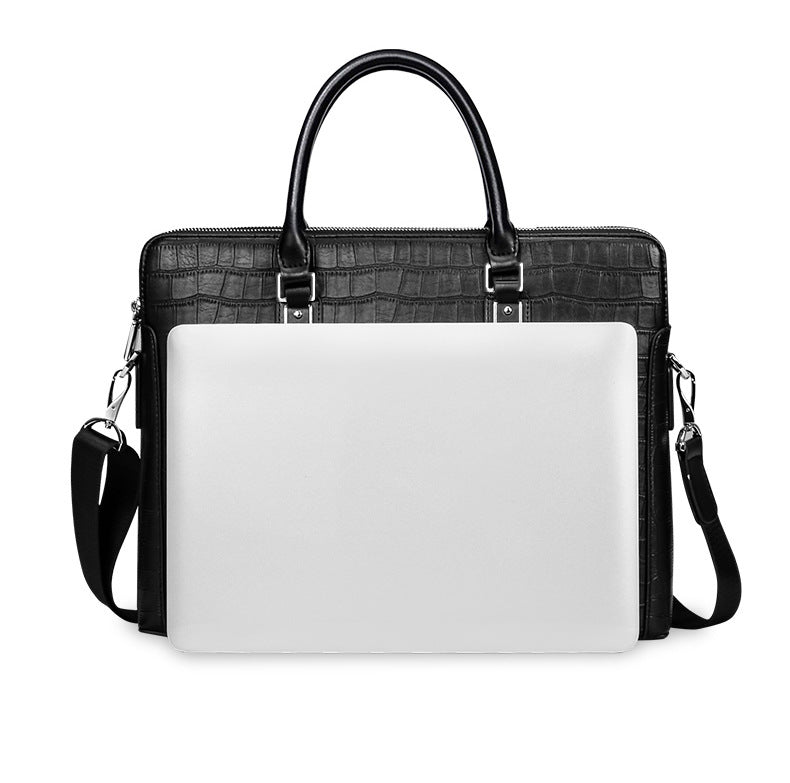 Men's Briefcase Handbag Cowhide Genuine Leather Computer Bag Business Large Capacity Fashion Crocodile Crest Handbag for Men