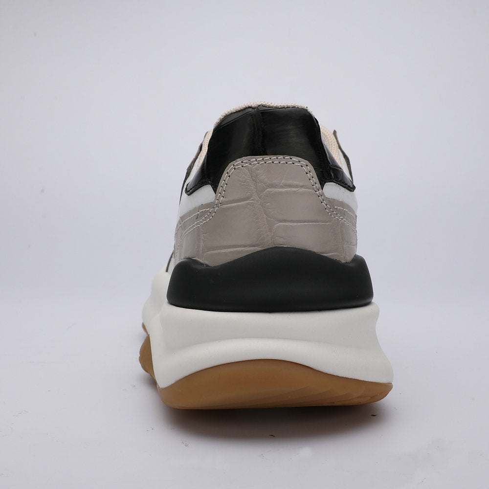 Men's Crocodile Belly Skin Casual Shoes, Genuine Leather, Fashion, Thick Sole, Anti-Slip Sneakers, Men's Sports Shoes