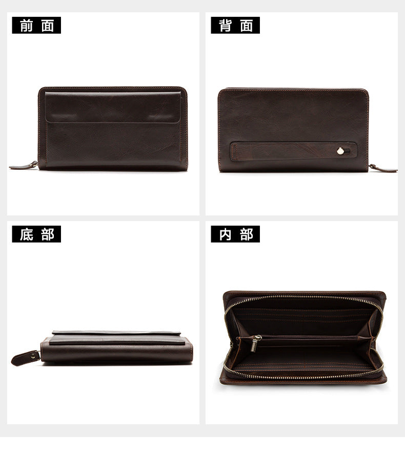 Men's Clutch Bag Genuine Cowhide Leather Wallet Card Holder Business Large Capacity Long Wallet Men's Handbag