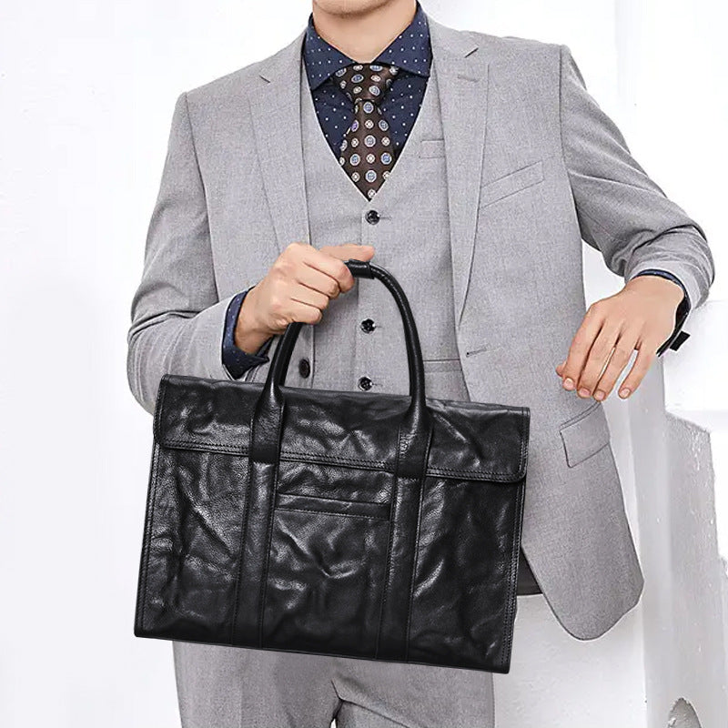 Men's handbag, genuine cowhide leather, high quality, large capacity, briefcase, handbag for men