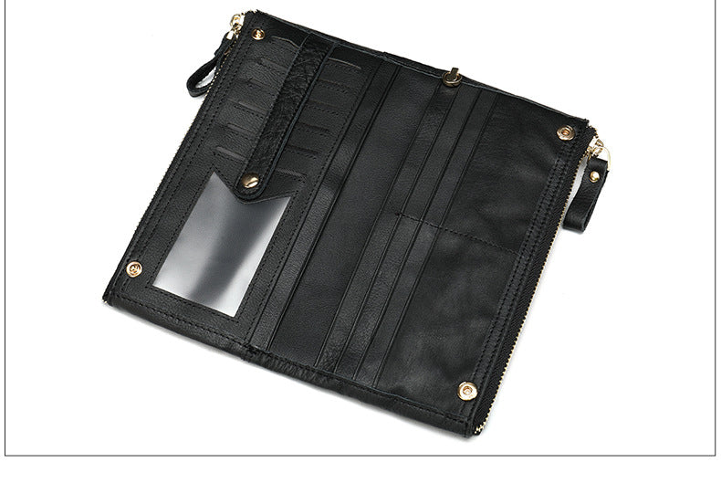 Men's long wallet made of genuine cowhide leather OL commuting large capacity zipper clutch bag