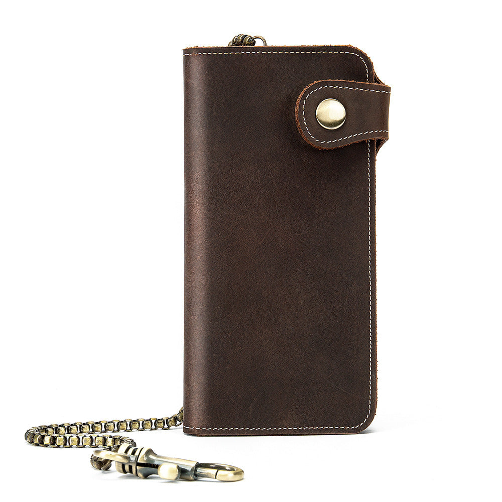 Men's long wallet cowhide genuine leather chain anti-theft clutch bag men's wallet