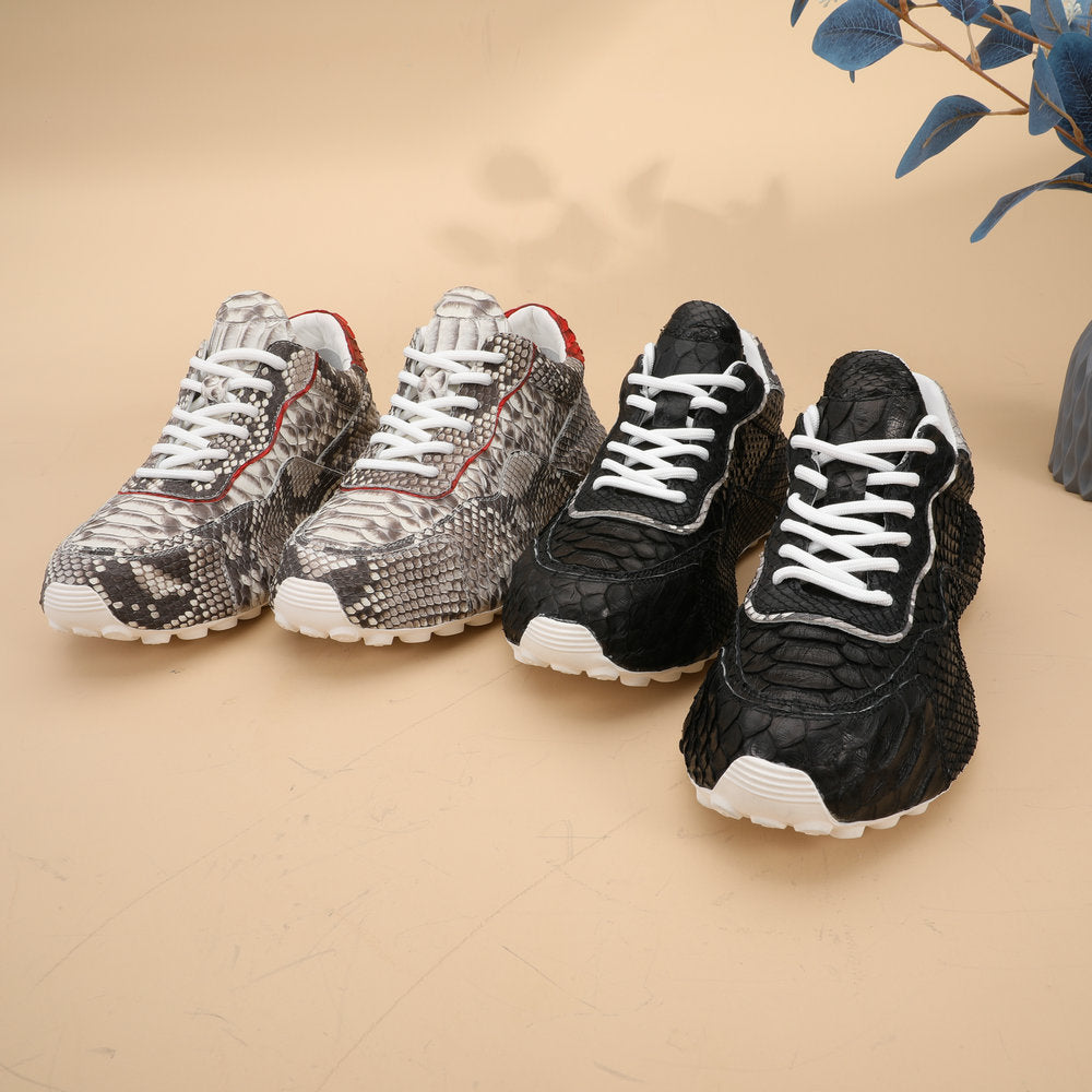 Python Skin Genuine Leather Men's Sneakers Sports Casual Shoes Fashion In Heels Men Shoes
