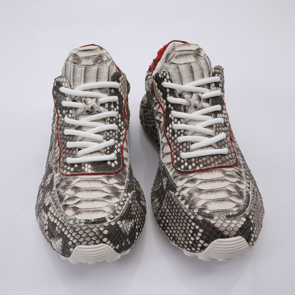 Python Skin Genuine Leather Men's Sneakers Sports Casual Shoes Fashion In Heels Men Shoes