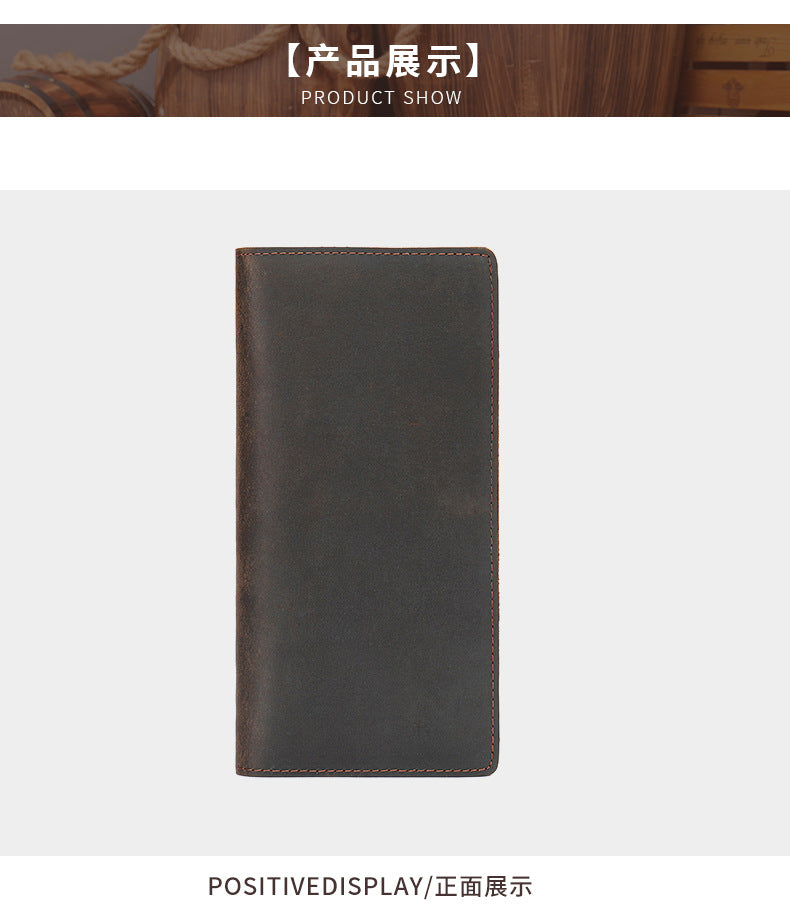 Men's long wallet made of genuine cowhide leather fashion retro clutch bag men's wallet card bag