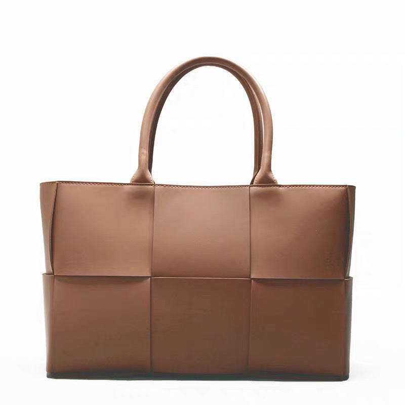 Women's Handbag Genuine Leather Tote Bag Large Capacity Shoulder Bag Crossbody Back String Tape Fashion