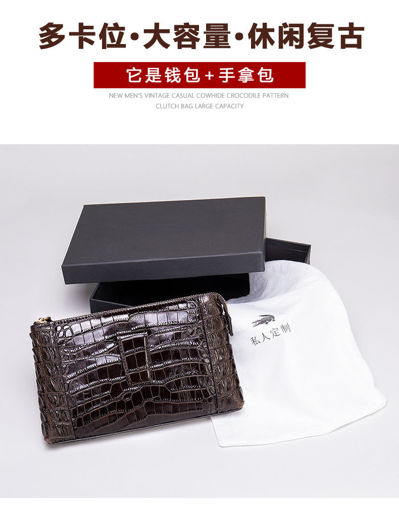 Men's Wallet Cow Leather Crocodile Crest Fashion Clutch Bag Smartphone Coin Card Holder Men's Wallet