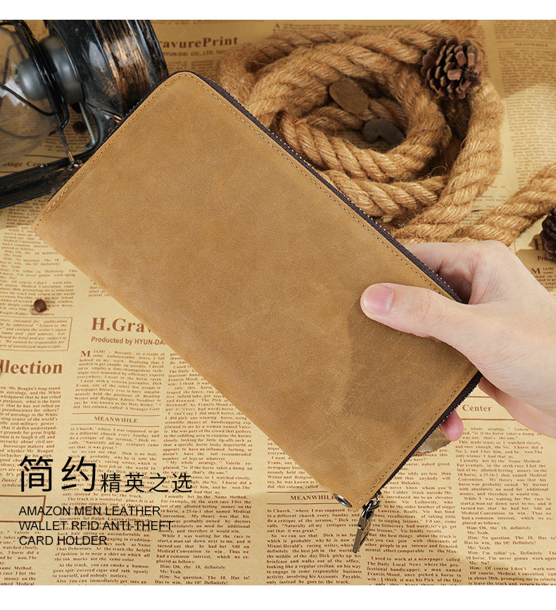 Men's long wallet wrist bag made of genuine cowhide leather high quality clutch bag men's wallet