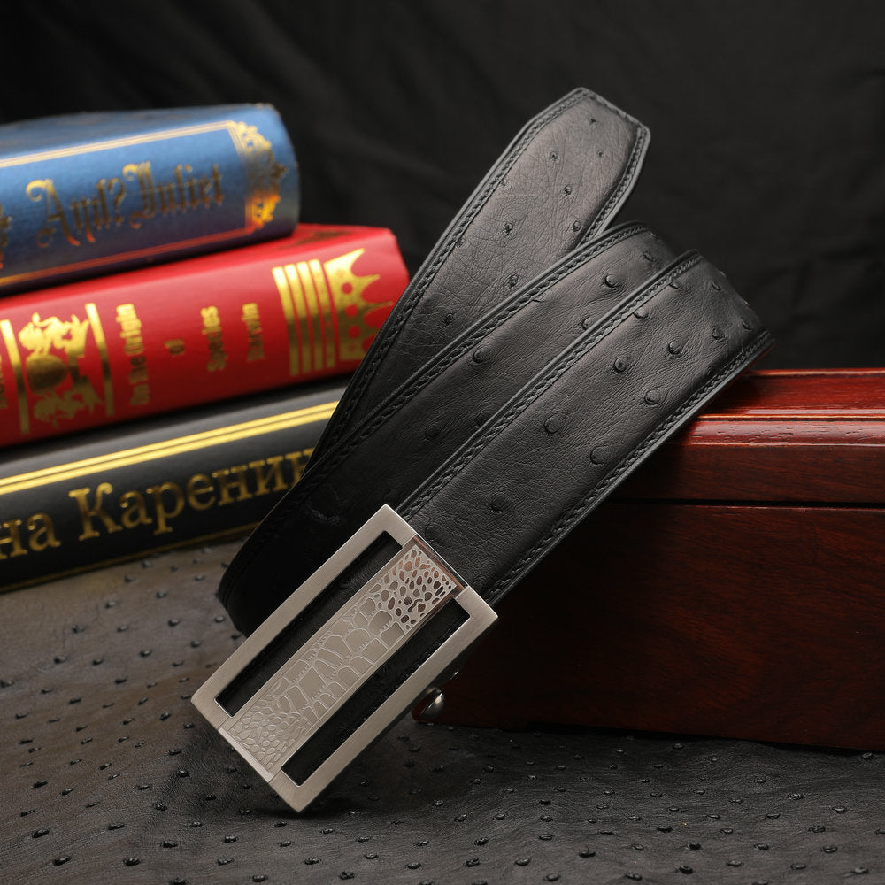 Ostrich leather genuine leather men's belt automatic buckle casual width 3.4cm men belt gift present