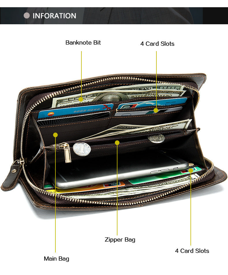 Men's long wallet cowhide clutch bag business wallet for men