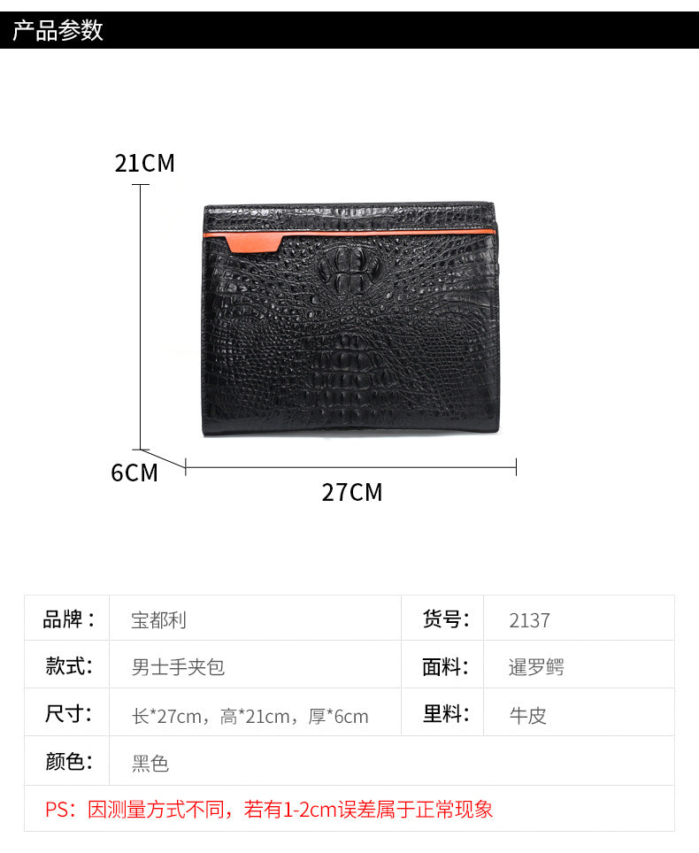 New type crocodile belly skin genuine leather men's handbag casual business large capacity card holder men's bag