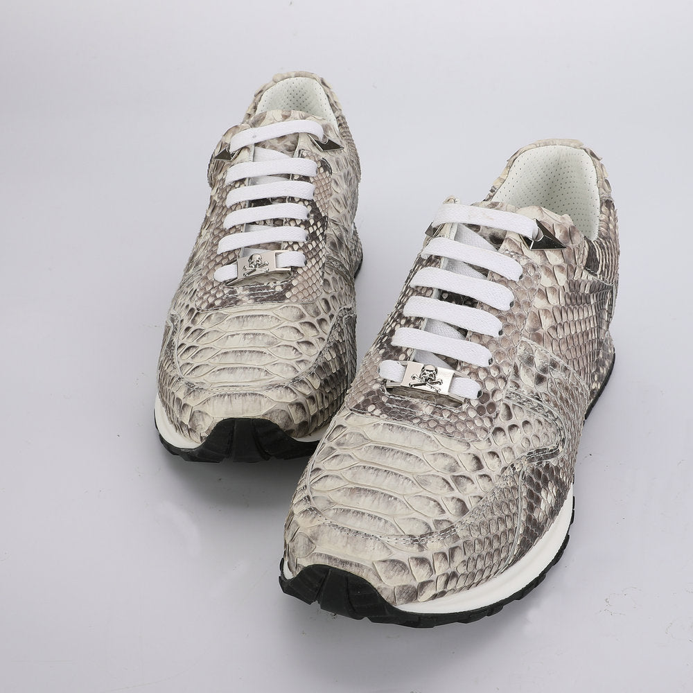 Python Skin Genuine Leather Men's Sneakers Sports Casual Shoes Wear-resistant Breathable Men Shoes