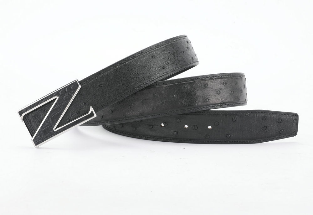Ostrich skin genuine leather men's belt fashion business casual smooth buckle men belt