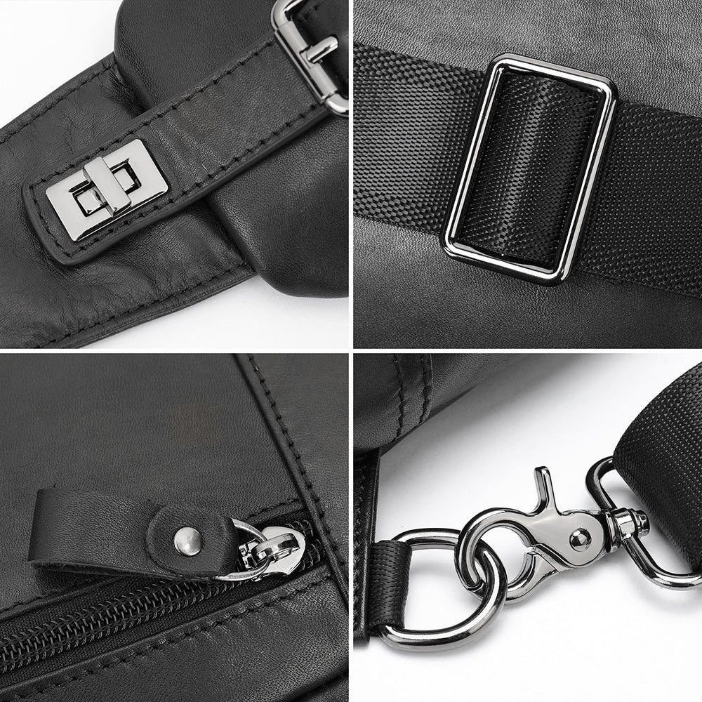 Men's bust bag cowhide genuine leather sports casual crossbody bag