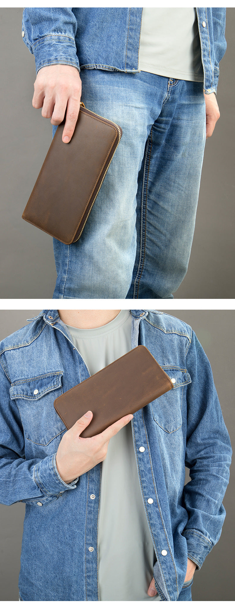 Men's long wallet Made of genuine cowhide leather Retro clutch bag Men's wallet